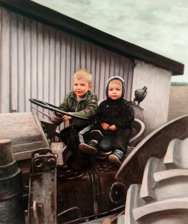 Brødre på traktor-maleri